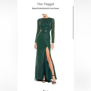 Mac Duggal Bead-Embellished A-Line Gown Size 12 in Bottle House Green